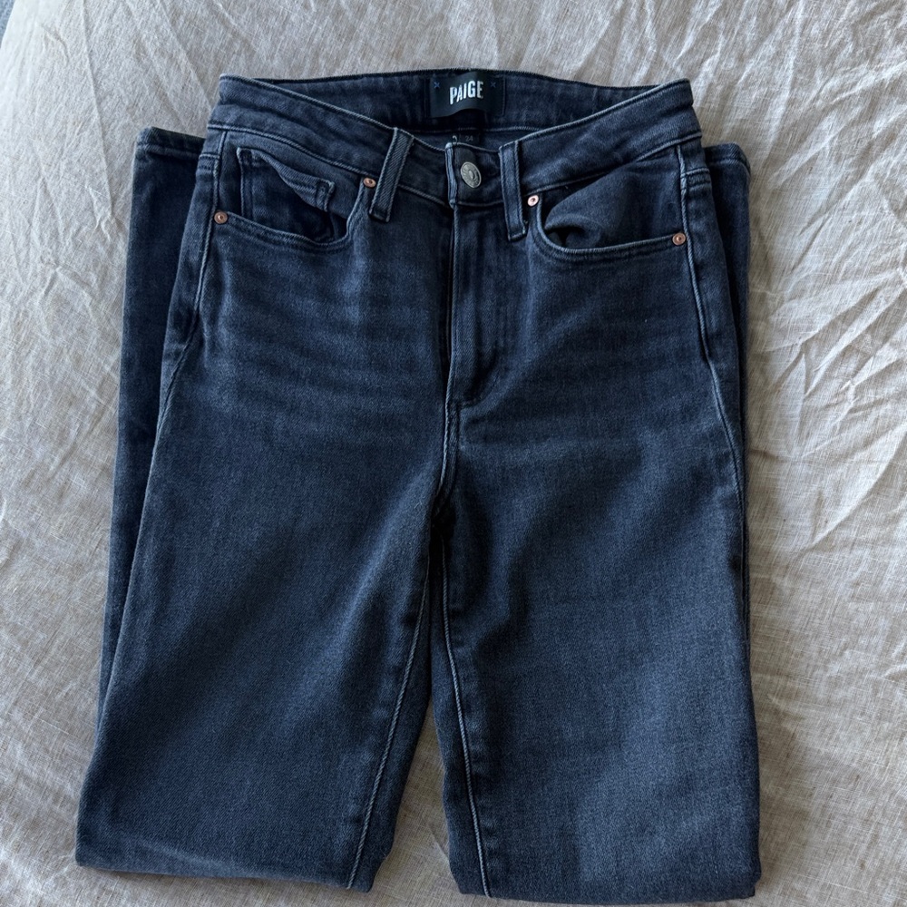 PAIGE Dark Wash High-Rise Straight Jeans